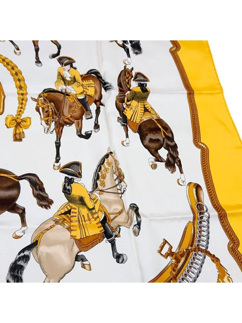 Hermes Carre 90 Reprise Ledoux Yellow Silk 100% Large Scarf